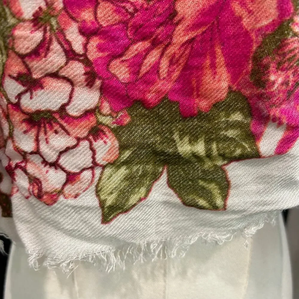 Scarf Max Edition Cream Pink Floral Rayon Coquette Boho Long Scarf Cottage core